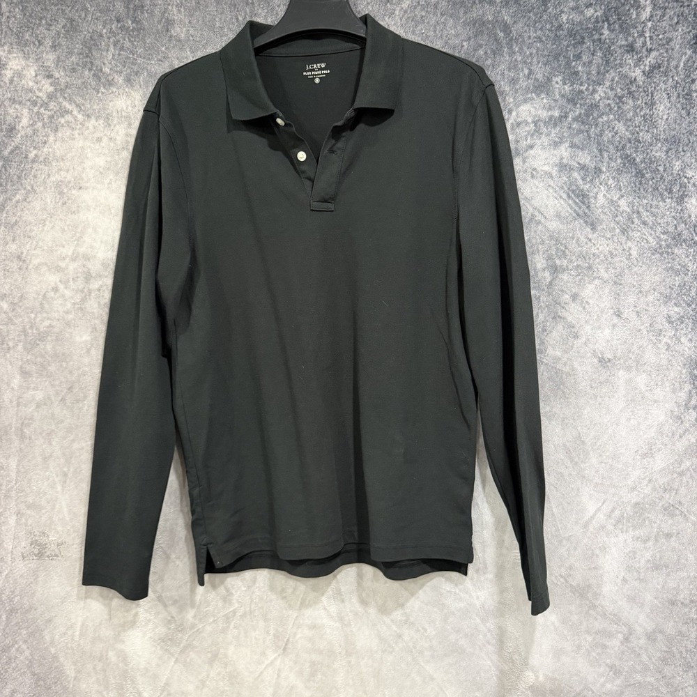 J.Crew Men’s Medium Flex Pique Polo Shirt Black Long Sleeve Stretch Casual